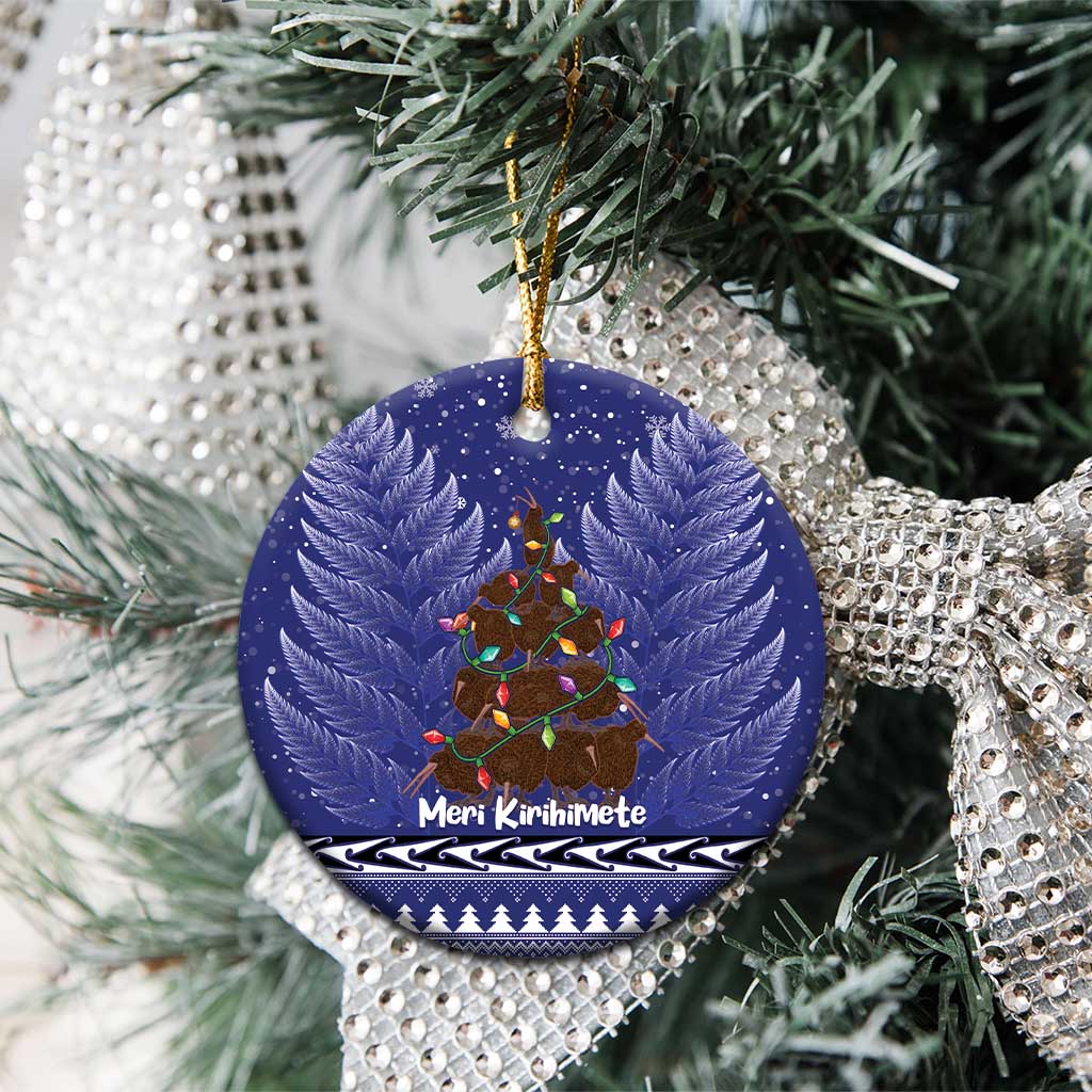 Kiwi New Zealand Christmas Ceramic Ornament Meri Kirihimete Silver Fern - Blue Color LT14 - Polynesian Pride
