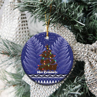 Kiwi New Zealand Christmas Ceramic Ornament Meri Kirihimete Silver Fern - Blue Color LT14 - Polynesian Pride