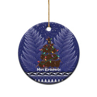 Kiwi New Zealand Christmas Ceramic Ornament Meri Kirihimete Silver Fern - Blue Color LT14 - Polynesian Pride
