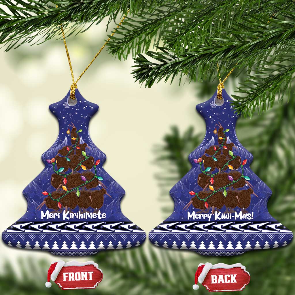 Kiwi New Zealand Christmas Ceramic Ornament Meri Kirihimete Silver Fern - Blue Color LT14 Christmas Tree Blue - Polynesian Pride