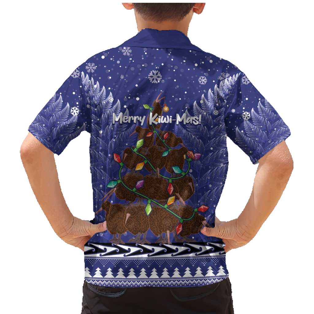 Kiwi New Zealand Christmas Family Matching Mermaid Dress and Hawaiian Shirt Meri Kirihimete Silver Fern - Blue Color LT14 - Polynesian Pride