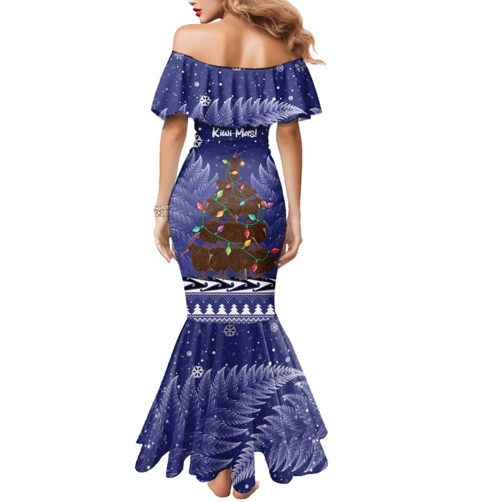 Kiwi New Zealand Christmas Family Matching Mermaid Dress and Hawaiian Shirt Meri Kirihimete Silver Fern - Blue Color LT14 - Polynesian Pride