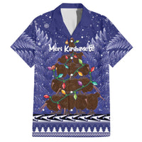Kiwi New Zealand Christmas Family Matching Off The Shoulder Long Sleeve Dress and Hawaiian Shirt Meri Kirihimete Silver Fern - Blue Color LT14 Dad's Shirt - Short Sleeve Blue - Polynesian Pride
