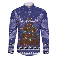 Kiwi New Zealand Christmas Family Matching Off The Shoulder Long Sleeve Dress and Hawaiian Shirt Meri Kirihimete Silver Fern - Blue Color LT14 Dad's Shirt - Long Sleeve Blue - Polynesian Pride