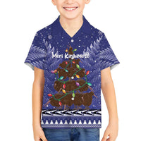 Kiwi New Zealand Christmas Family Matching Off Shoulder Short Dress and Hawaiian Shirt Meri Kirihimete Silver Fern - Blue Color LT14 Son's Shirt Blue - Polynesian Pride