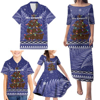 Kiwi New Zealand Christmas Family Matching Puletasi and Hawaiian Shirt Meri Kirihimete Silver Fern - Blue Color LT14 - Polynesian Pride