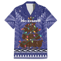Kiwi New Zealand Christmas Family Matching Summer Maxi Dress and Hawaiian Shirt Meri Kirihimete Silver Fern - Blue Color LT14 Dad's Shirt - Short Sleeve Blue - Polynesian Pride