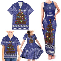 Kiwi New Zealand Christmas Family Matching Tank Maxi Dress and Hawaiian Shirt Meri Kirihimete Silver Fern - Blue Color LT14 - Polynesian Pride