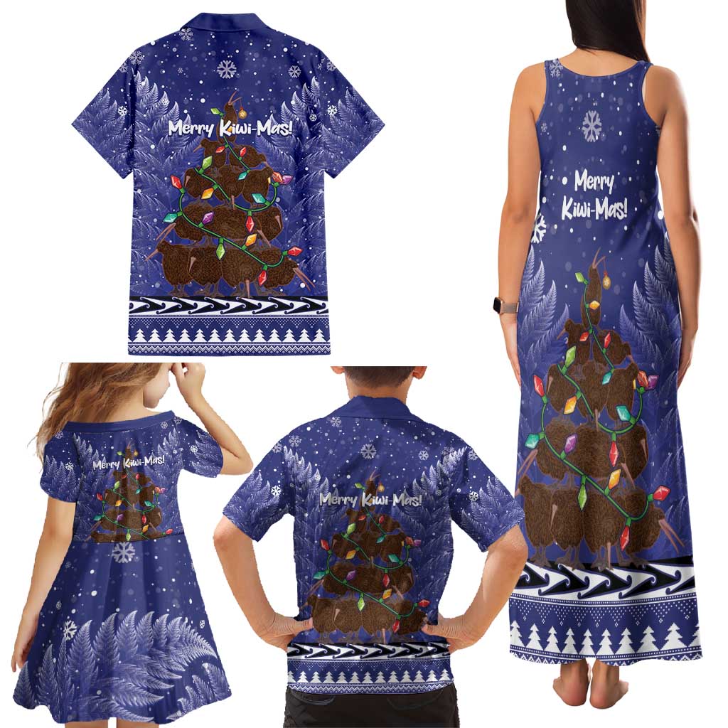 Kiwi New Zealand Christmas Family Matching Tank Maxi Dress and Hawaiian Shirt Meri Kirihimete Silver Fern - Blue Color LT14 - Polynesian Pride