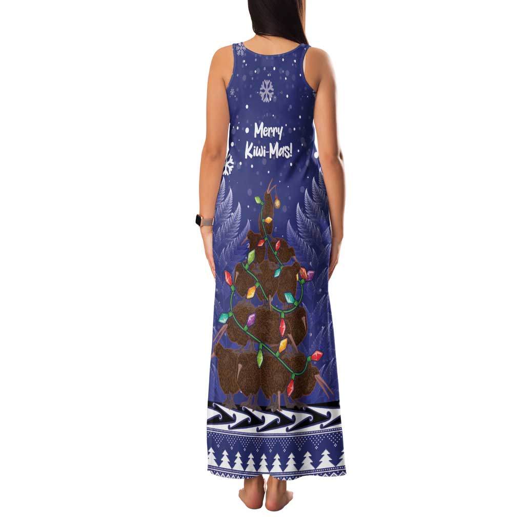 Kiwi New Zealand Christmas Family Matching Tank Maxi Dress and Hawaiian Shirt Meri Kirihimete Silver Fern - Blue Color LT14 - Polynesian Pride