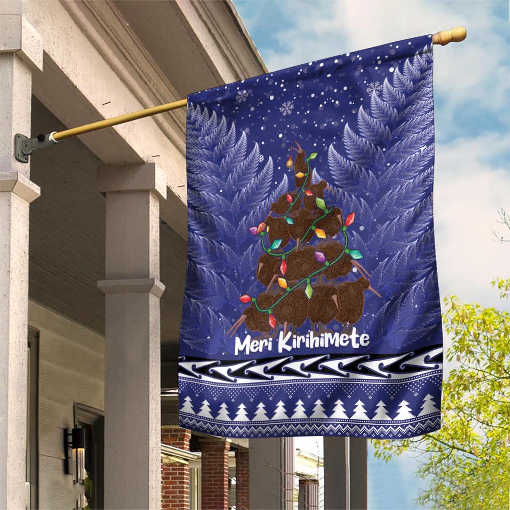 Kiwi New Zealand Christmas Garden Flag Meri Kirihimete Silver Fern - Blue Color LT14 House Flag Blue - Polynesian Pride