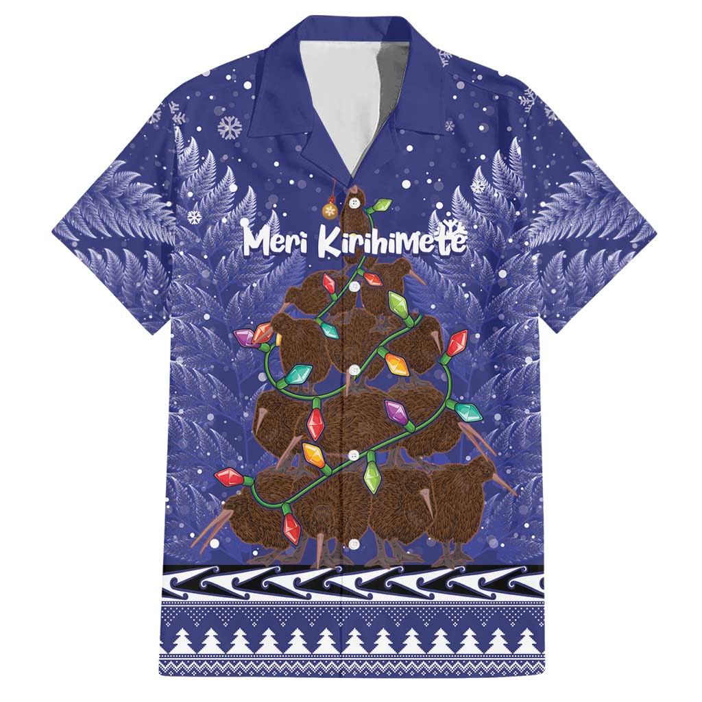 Kiwi New Zealand Christmas Hawaiian Shirt Meri Kirihimete Silver Fern - Blue Color LT14 Blue - Polynesian Pride