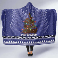 Kiwi New Zealand Christmas Hooded Blanket Meri Kirihimete Silver Fern - Blue Color LT14 One Size Blue - Polynesian Pride