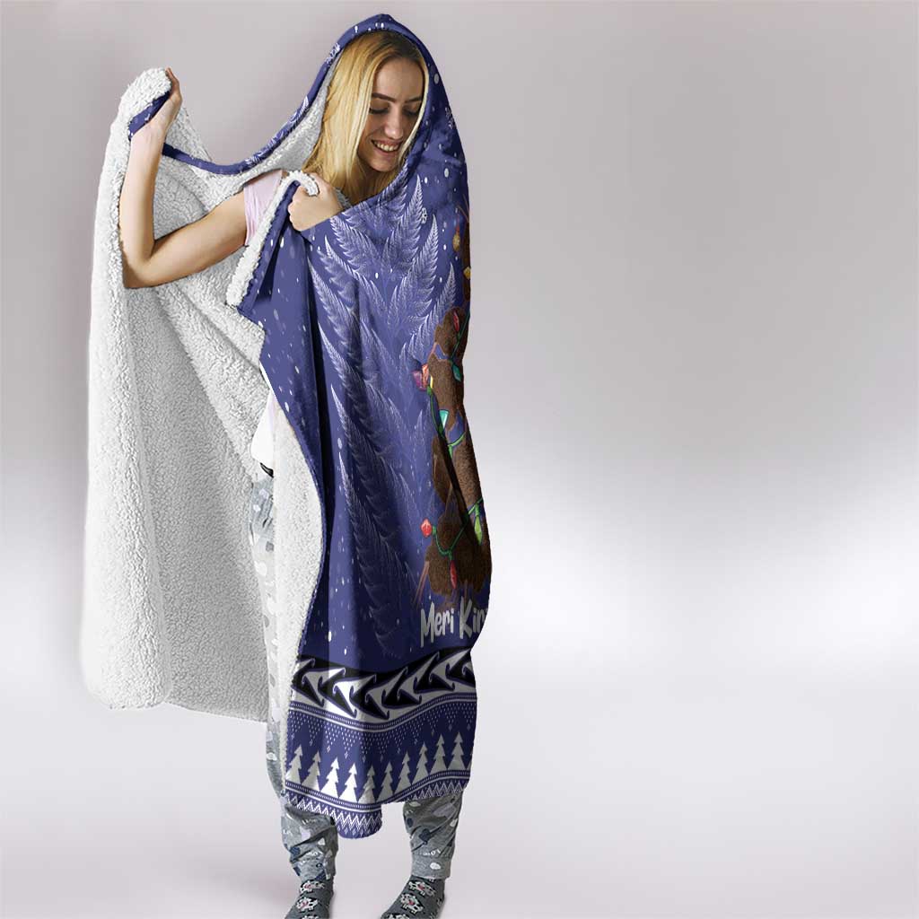 Kiwi New Zealand Christmas Hooded Blanket Meri Kirihimete Silver Fern - Blue Color LT14 - Polynesian Pride