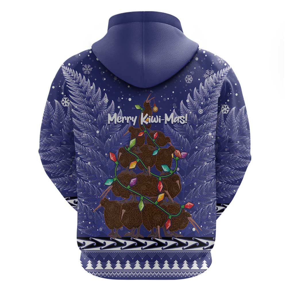 Kiwi New Zealand Christmas Hoodie Meri Kirihimete Silver Fern - Blue Color LT14 - Polynesian Pride