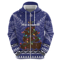 Kiwi New Zealand Christmas Hoodie Meri Kirihimete Silver Fern - Blue Color LT14 - Polynesian Pride