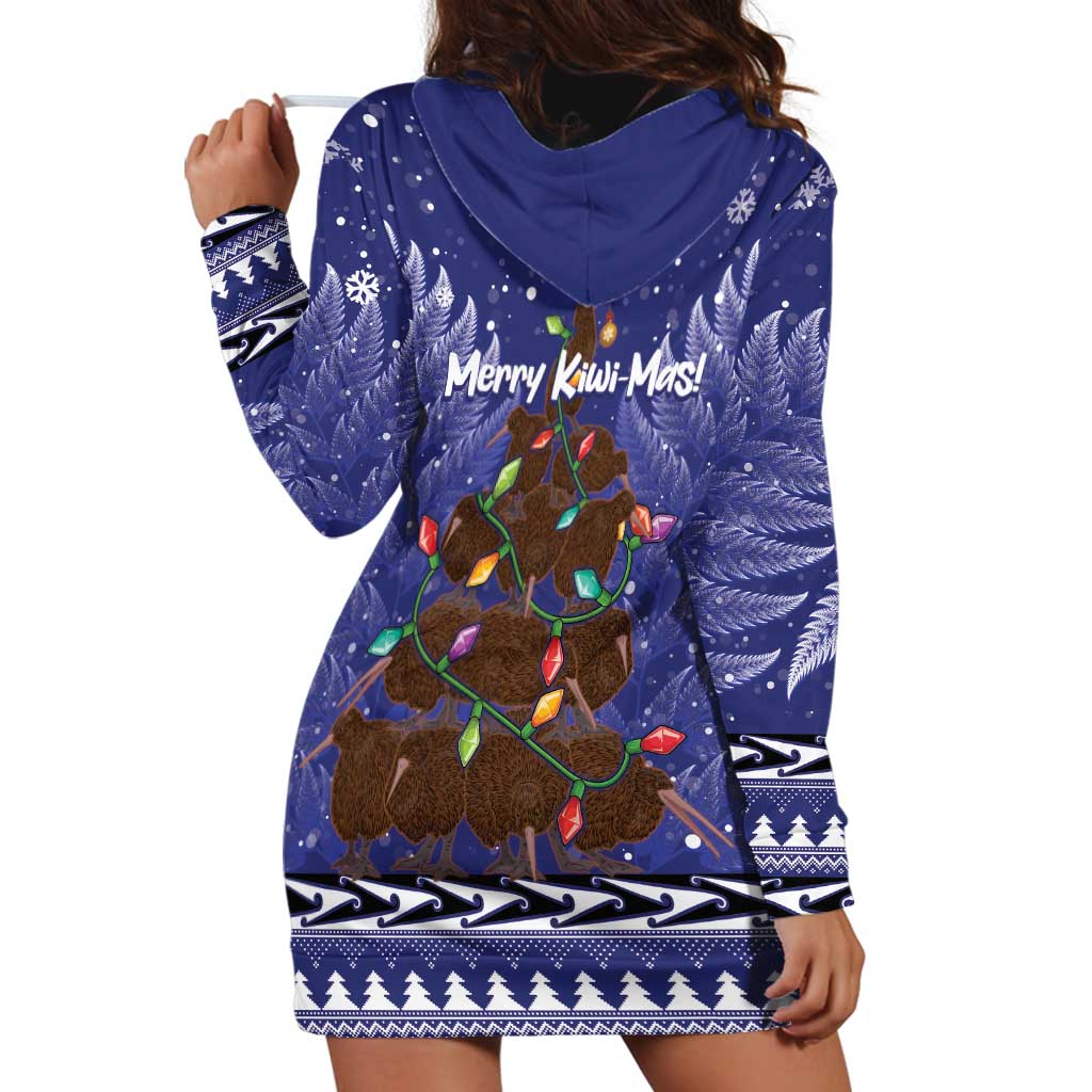 Kiwi New Zealand Christmas Hoodie Dress Meri Kirihimete Silver Fern - Blue Color LT14 - Polynesian Pride