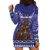 Kiwi New Zealand Christmas Hoodie Dress Meri Kirihimete Silver Fern - Blue Color LT14 - Polynesian Pride