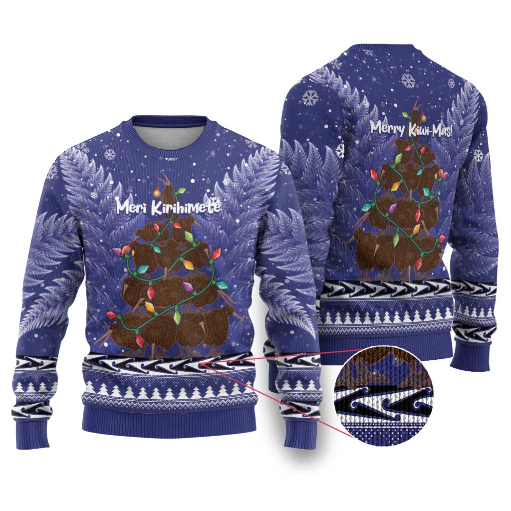 Kiwi New Zealand Christmas Ugly Christmas Sweater Meri Kirihimete Silver Fern - Blue Color LT14 Blue - Polynesian Pride