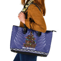 Kiwi New Zealand Christmas Leather Tote Bag Meri Kirihimete Silver Fern - Blue Color LT14 Blue - Polynesian Pride