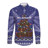 Kiwi New Zealand Christmas Long Sleeve Button Shirt Meri Kirihimete Silver Fern - Blue Color LT14 Unisex Blue - Polynesian Pride
