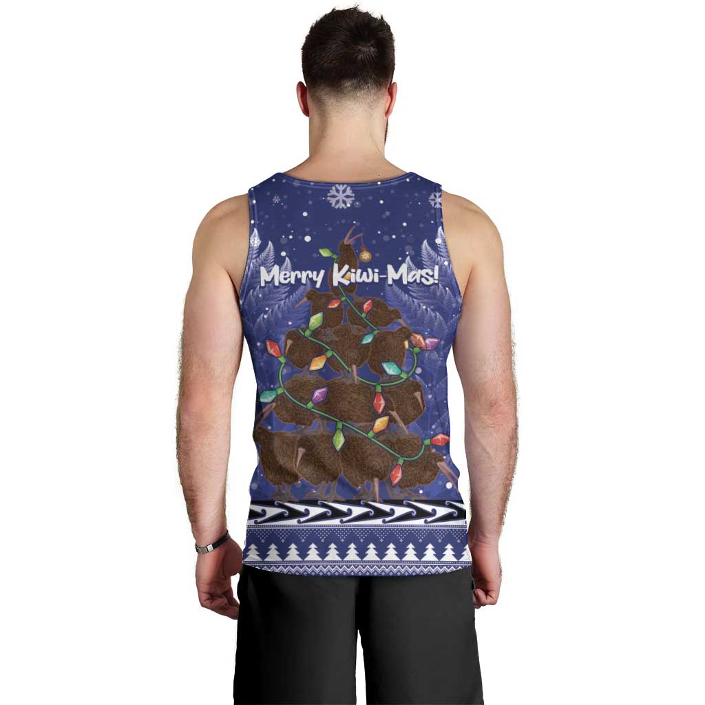 Kiwi New Zealand Christmas Men Tank Top Meri Kirihimete Silver Fern - Blue Color LT14 - Polynesian Pride