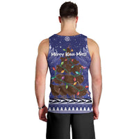 Kiwi New Zealand Christmas Men Tank Top Meri Kirihimete Silver Fern - Blue Color LT14 - Polynesian Pride
