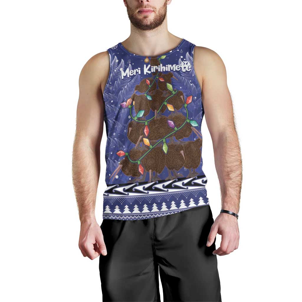Kiwi New Zealand Christmas Men Tank Top Meri Kirihimete Silver Fern - Blue Color LT14 - Polynesian Pride