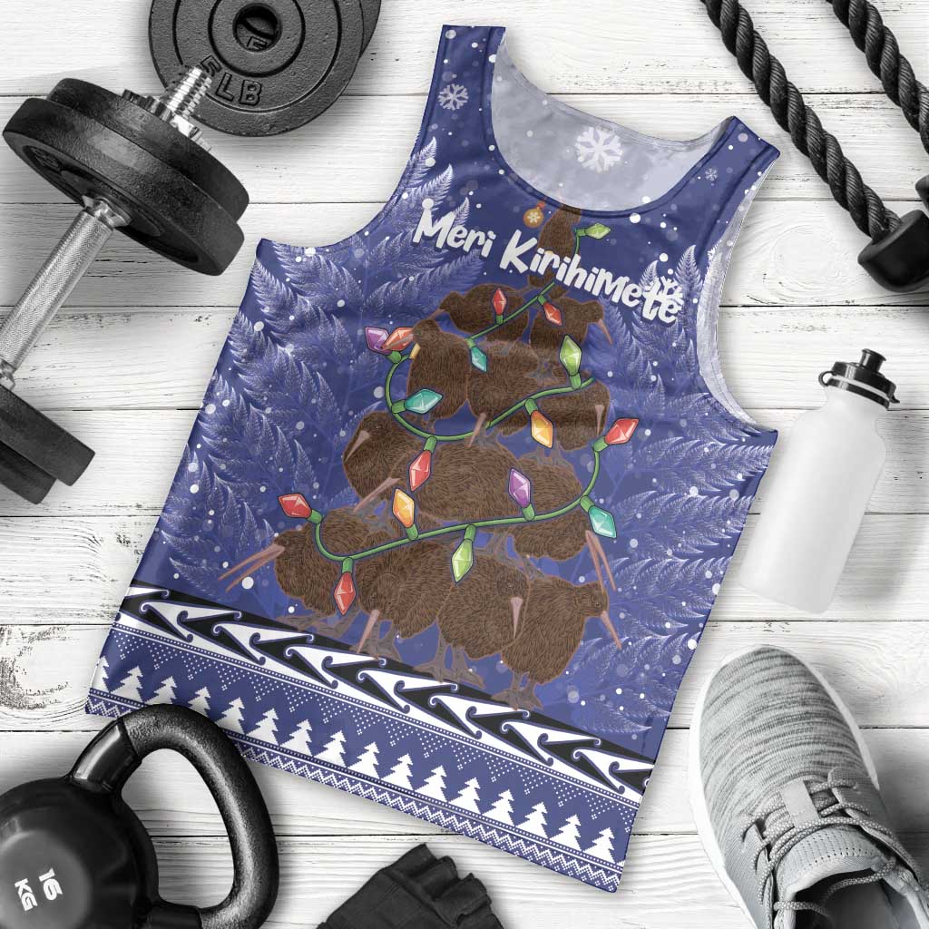 Kiwi New Zealand Christmas Men Tank Top Meri Kirihimete Silver Fern - Blue Color LT14 - Polynesian Pride