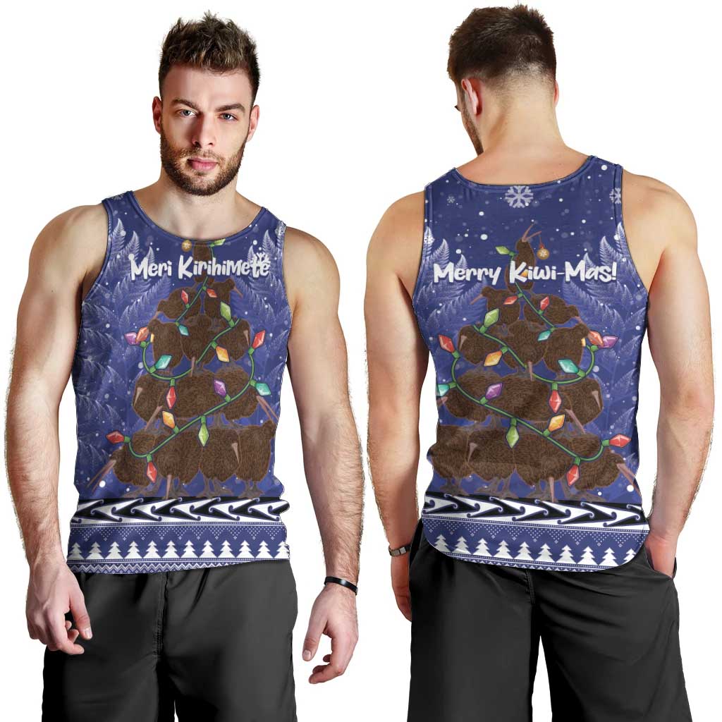 Kiwi New Zealand Christmas Men Tank Top Meri Kirihimete Silver Fern - Blue Color LT14 - Polynesian Pride