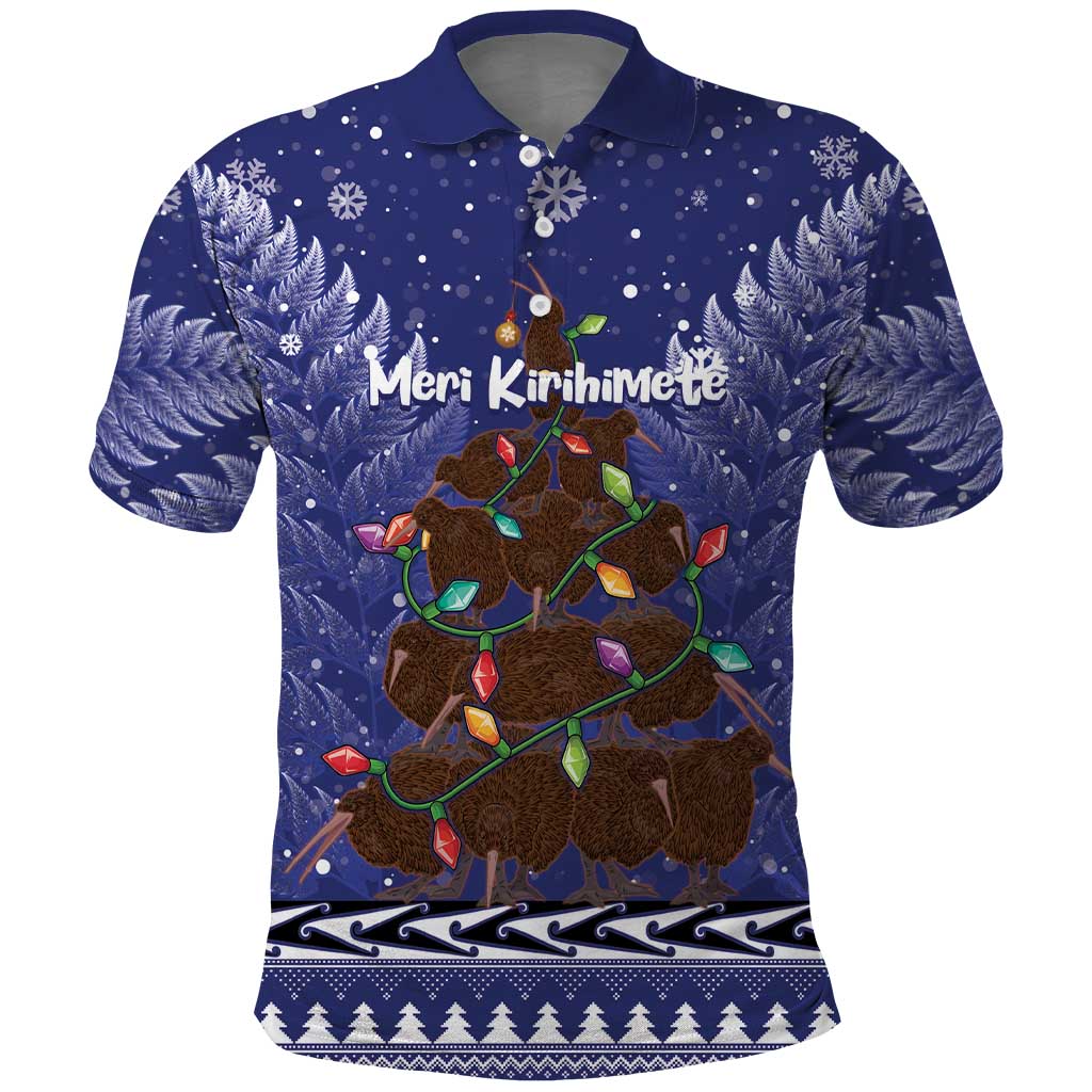 Kiwi New Zealand Christmas Polo Shirt Meri Kirihimete Silver Fern - Blue Color LT14 Blue - Polynesian Pride