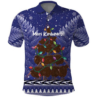 Kiwi New Zealand Christmas Polo Shirt Meri Kirihimete Silver Fern - Blue Color LT14 Blue - Polynesian Pride