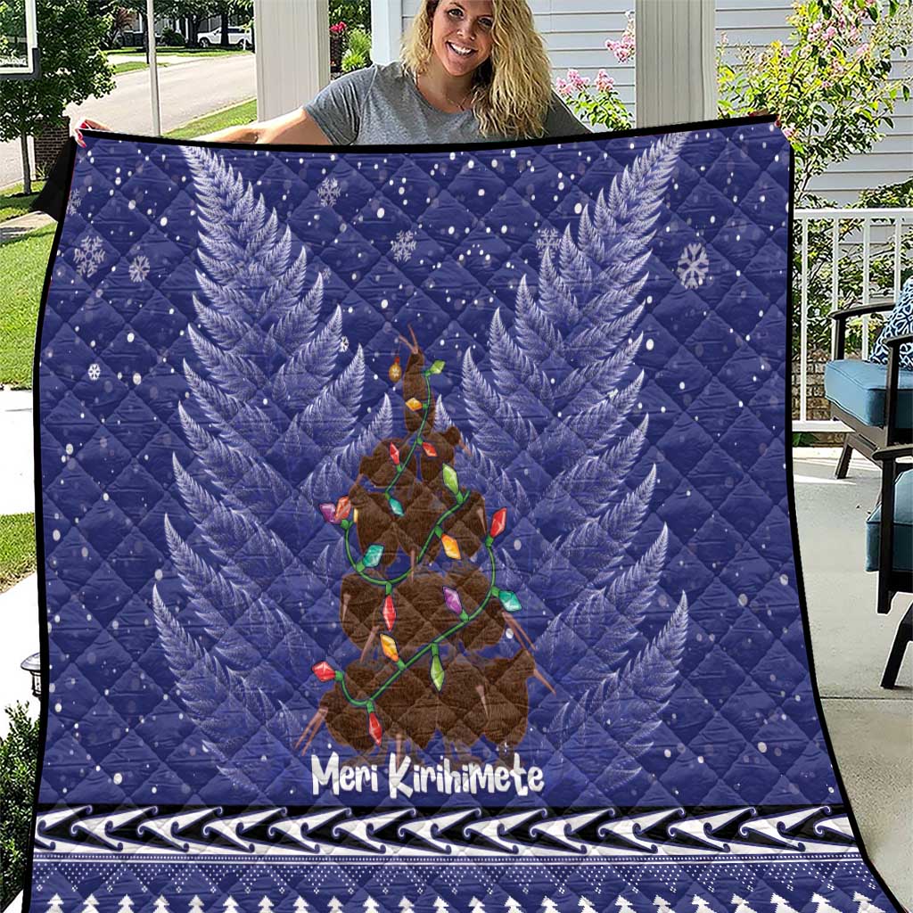 Kiwi New Zealand Christmas Quilt Meri Kirihimete Silver Fern - Blue Color LT14 Blue - Polynesian Pride