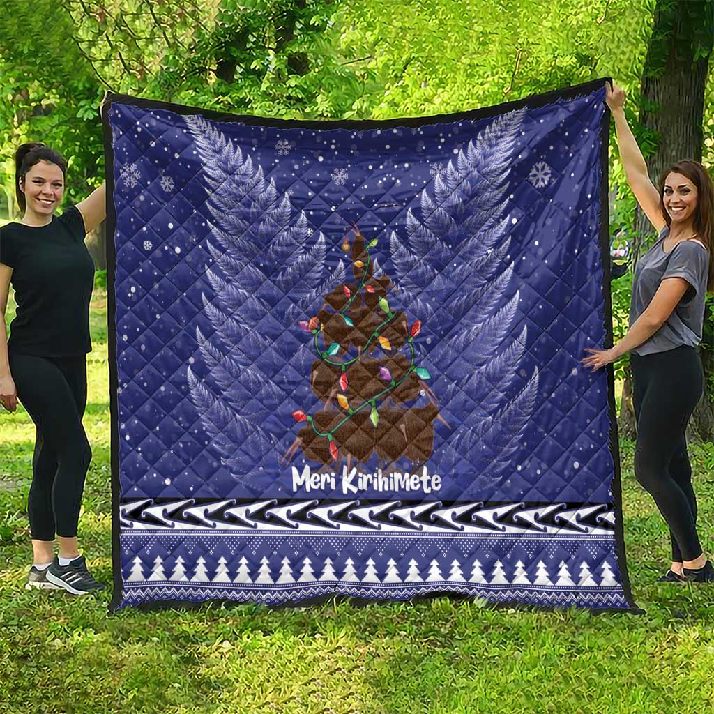 Kiwi New Zealand Christmas Quilt Meri Kirihimete Silver Fern - Blue Color LT14 - Polynesian Pride