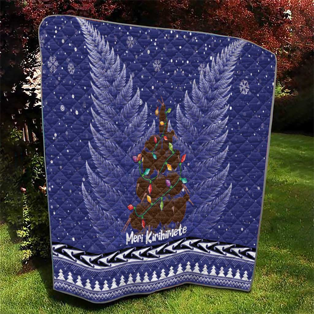 Kiwi New Zealand Christmas Quilt Meri Kirihimete Silver Fern - Blue Color LT14 - Polynesian Pride