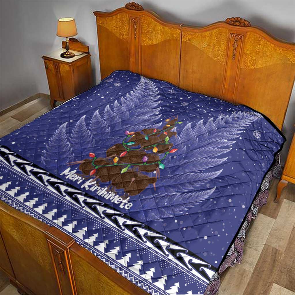 Kiwi New Zealand Christmas Quilt Meri Kirihimete Silver Fern - Blue Color LT14 - Polynesian Pride