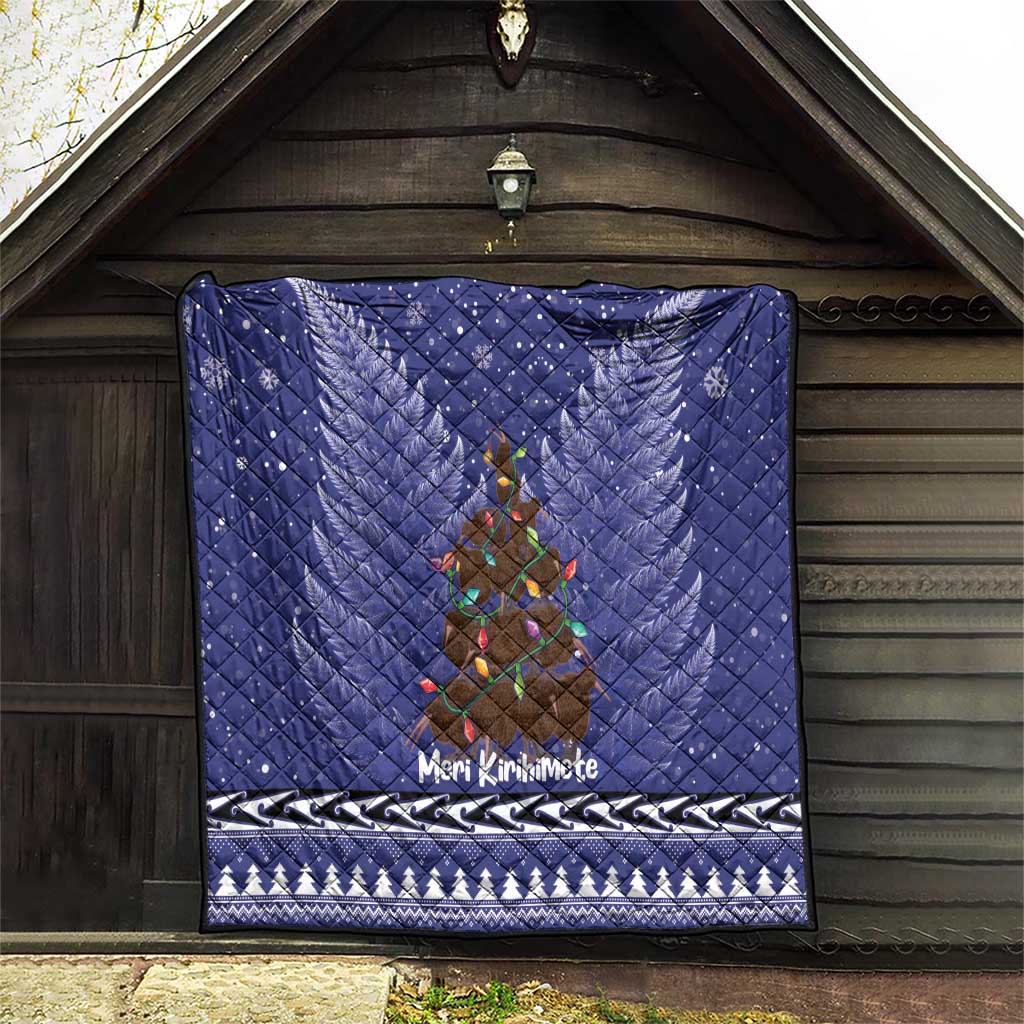 Kiwi New Zealand Christmas Quilt Meri Kirihimete Silver Fern - Blue Color LT14 - Polynesian Pride