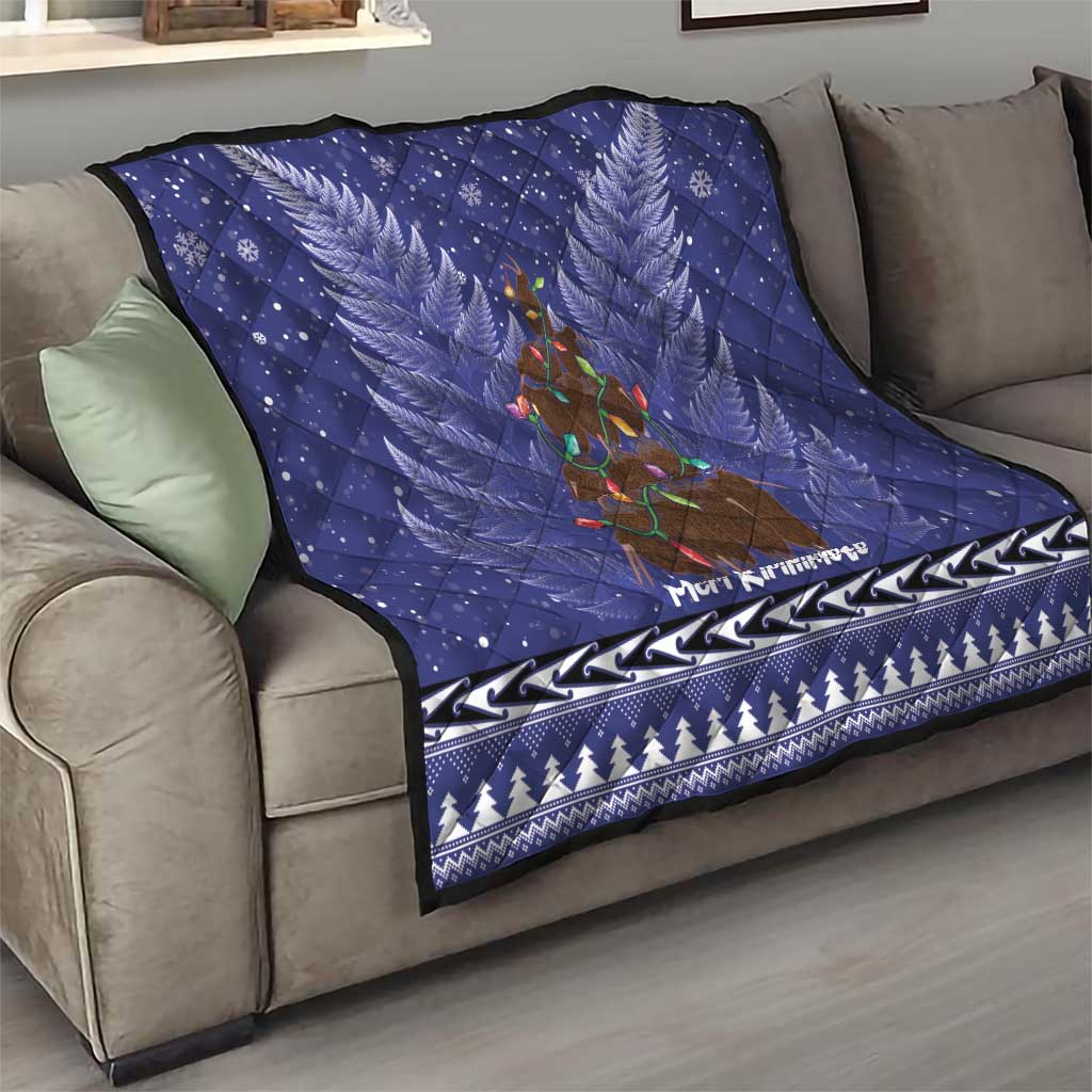 Kiwi New Zealand Christmas Quilt Meri Kirihimete Silver Fern - Blue Color LT14 - Polynesian Pride