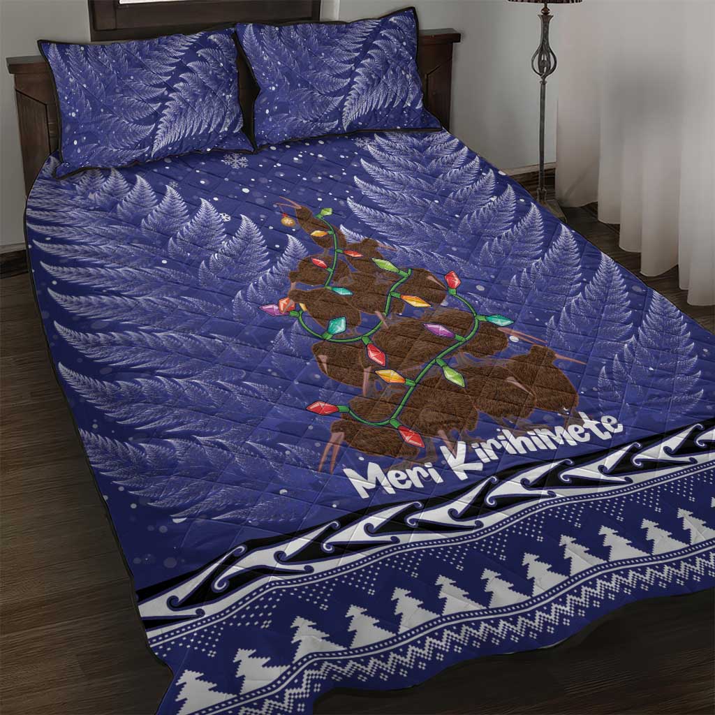 Kiwi New Zealand Christmas Quilt Bed Set Meri Kirihimete Silver Fern - Blue Color LT14 Blue - Polynesian Pride