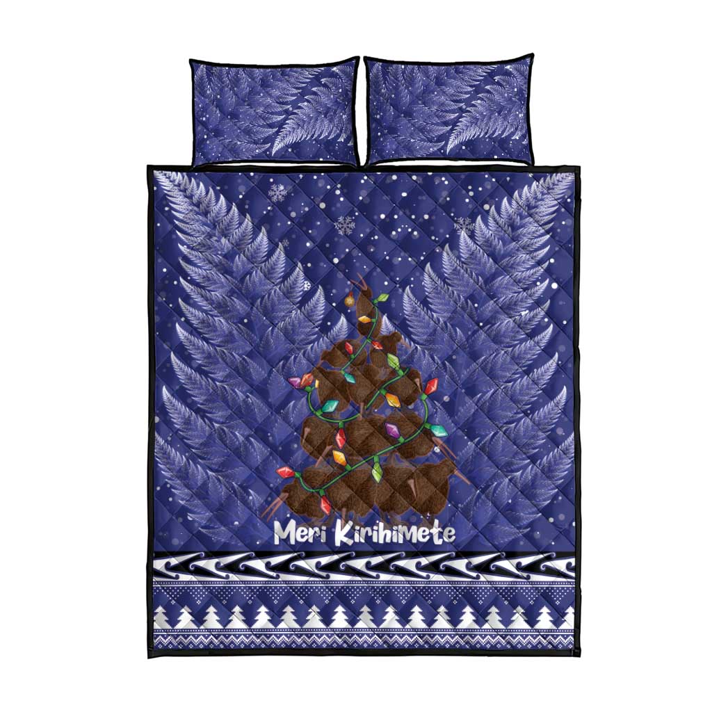 Kiwi New Zealand Christmas Quilt Bed Set Meri Kirihimete Silver Fern - Blue Color LT14 - Polynesian Pride
