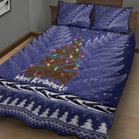 Kiwi New Zealand Christmas Quilt Bed Set Meri Kirihimete Silver Fern - Blue Color LT14 - Polynesian Pride