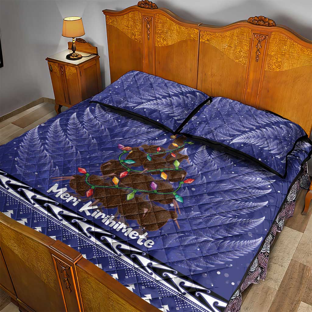 Kiwi New Zealand Christmas Quilt Bed Set Meri Kirihimete Silver Fern - Blue Color LT14 - Polynesian Pride