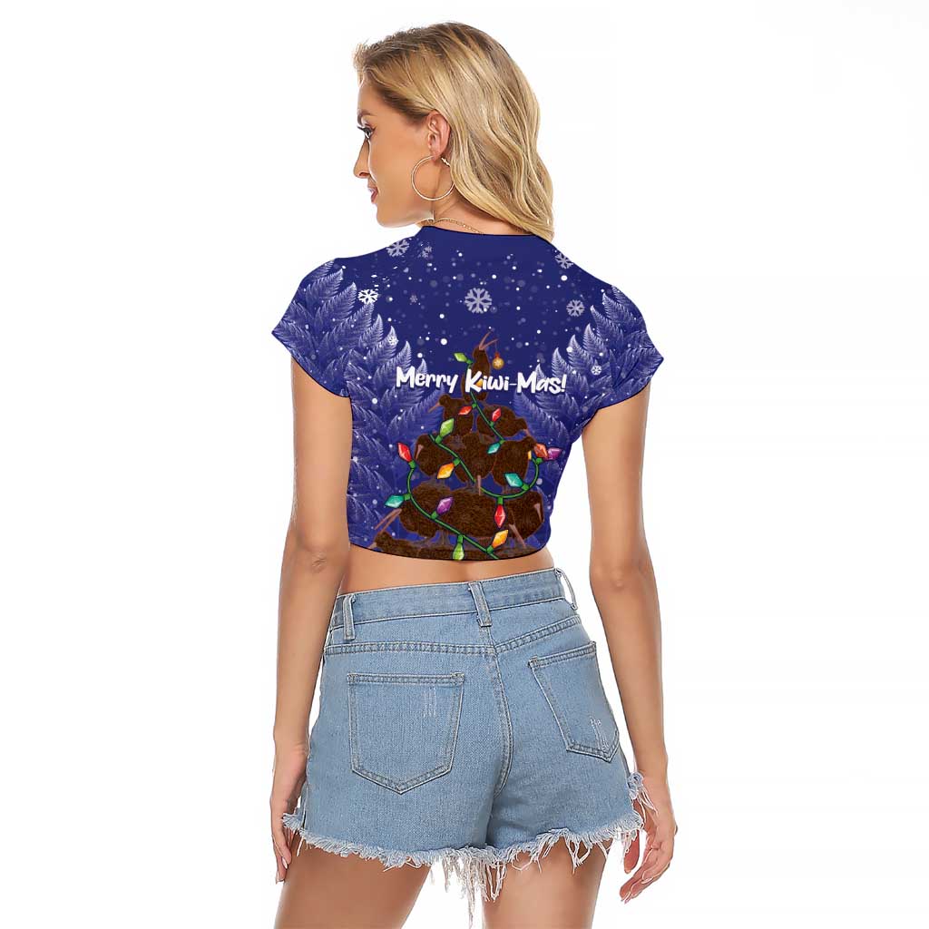 Kiwi New Zealand Christmas Raglan Cropped T Shirt Meri Kirihimete Silver Fern - Blue Color LT14 - Polynesian Pride
