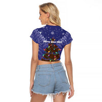 Kiwi New Zealand Christmas Raglan Cropped T Shirt Meri Kirihimete Silver Fern - Blue Color LT14 - Polynesian Pride