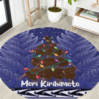 Kiwi New Zealand Christmas Round Carpet Meri Kirihimete Silver Fern - Blue Color LT14 Blue - Polynesian Pride
