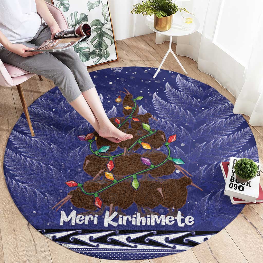 Kiwi New Zealand Christmas Round Carpet Meri Kirihimete Silver Fern - Blue Color LT14 - Polynesian Pride