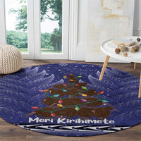 Kiwi New Zealand Christmas Round Carpet Meri Kirihimete Silver Fern - Blue Color LT14 - Polynesian Pride