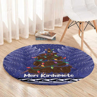 Kiwi New Zealand Christmas Round Carpet Meri Kirihimete Silver Fern - Blue Color LT14 - Polynesian Pride
