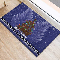 Kiwi New Zealand Christmas Rubber Doormat Meri Kirihimete Silver Fern - Blue Color LT14 - Polynesian Pride