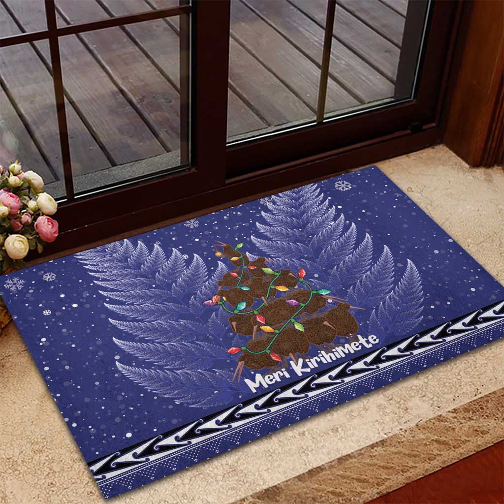 Kiwi New Zealand Christmas Rubber Doormat Meri Kirihimete Silver Fern - Blue Color LT14 - Polynesian Pride
